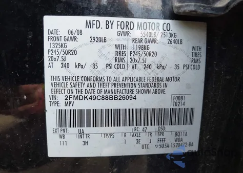 2008 Ford Edge Limited z USA, uszkodzony, nr VIN 2FMDK49C88BB26094